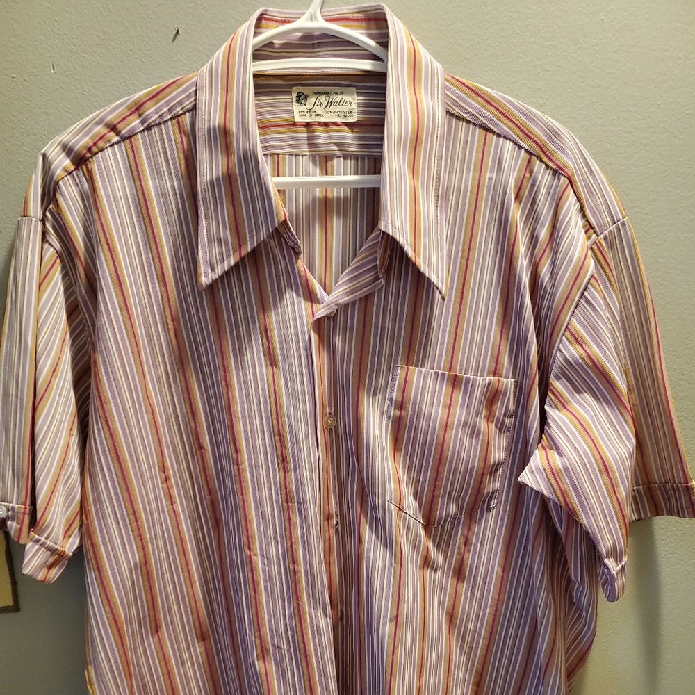 Vtg SIR WALTER Permanent Press Stripe Short Sleeve Button Shirt Men's Medium M
